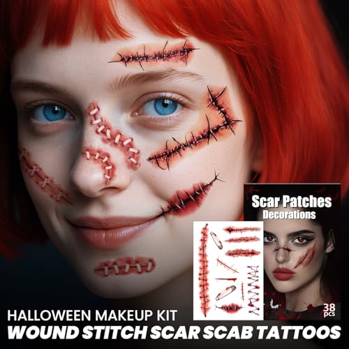 Cerlaza Zombie Scars Temporary Tattoos Kit for Halloween Party