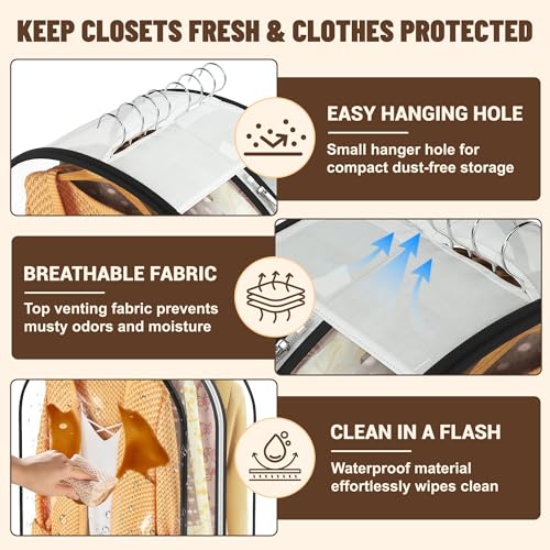40" Hanging Garment Bags - Ultra Clear Suit Storage, 3 PCS