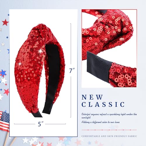 5-Star Red & Blue 4th of July Sequin Patriotic Headbands Set - Glitter Hair Accessories for Women & Girls