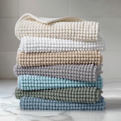 FRESHMINT Chunky Chenille Bathroom Rug, Beige, 17"x24" - Non-Slip, Water Absorbent, Machine Washable