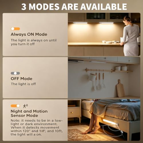 ISNIKA 2-Pack Wireless Rechargeable Under Cabinet Lights with Motion Sensor & Dimmable LED