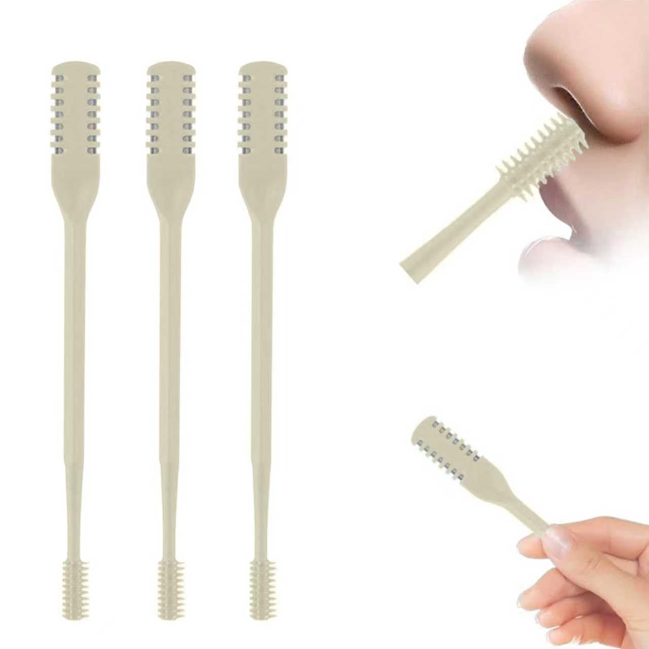 Vitalysin Manual Nose Hair Trimmer for Men & Women, Double-Sided Stainless Steel Nose Hair Cutter, Portable Hand-Operated Grooming Tool for Home & Travel (Beige, 3pcs)