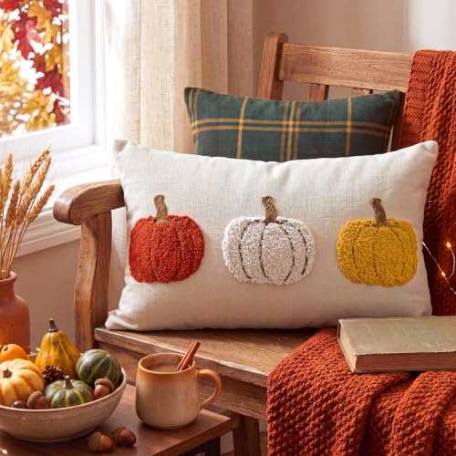 Boao Pumpkin Embroidery Pillow Cover 12x20 - Fall Decor