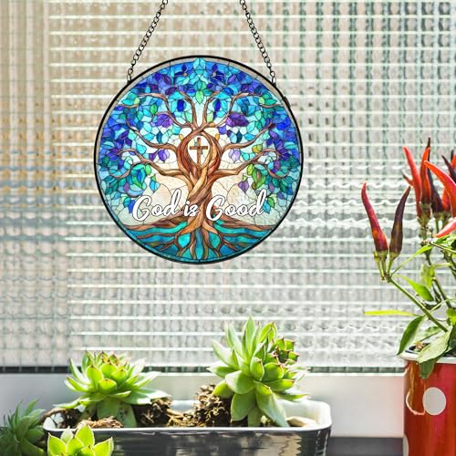 Tree of Life Stained Glass Sun Catcher - 7.9 Inch Window Decor