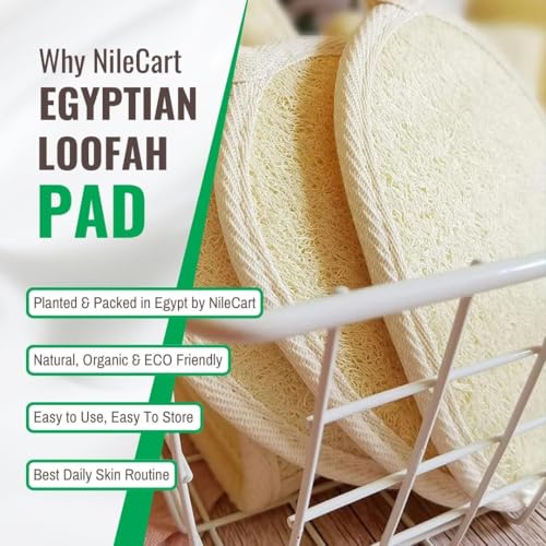 NileCart Natural Egyptian Loofah Pads - 6.5" Exfoliating Body Scrubber, 2-Pack