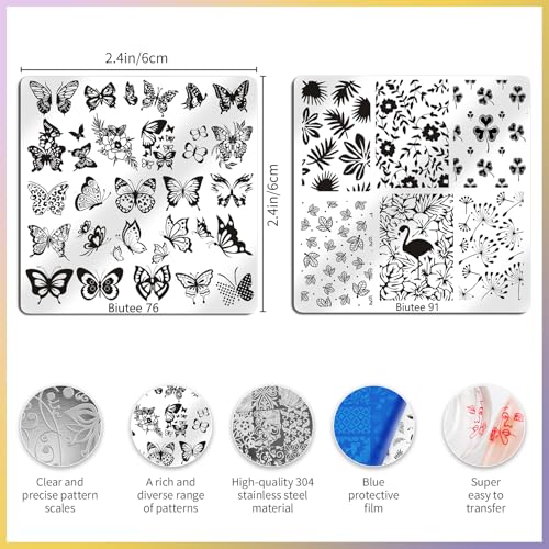 Biutee 19-Piece Nail Stamping Kit with 15 Plates, Stamper & Accessories