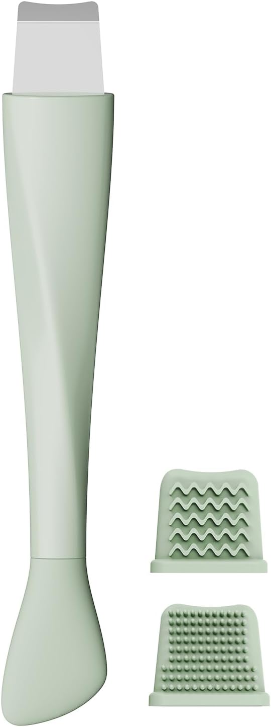 Blackhead Remover Tool - Stainless Steel Face Scraper for Deep Cleansing | 3-in-1 Skin Care Tool with Mask Applicator & 2 Silicone Heads (Green)