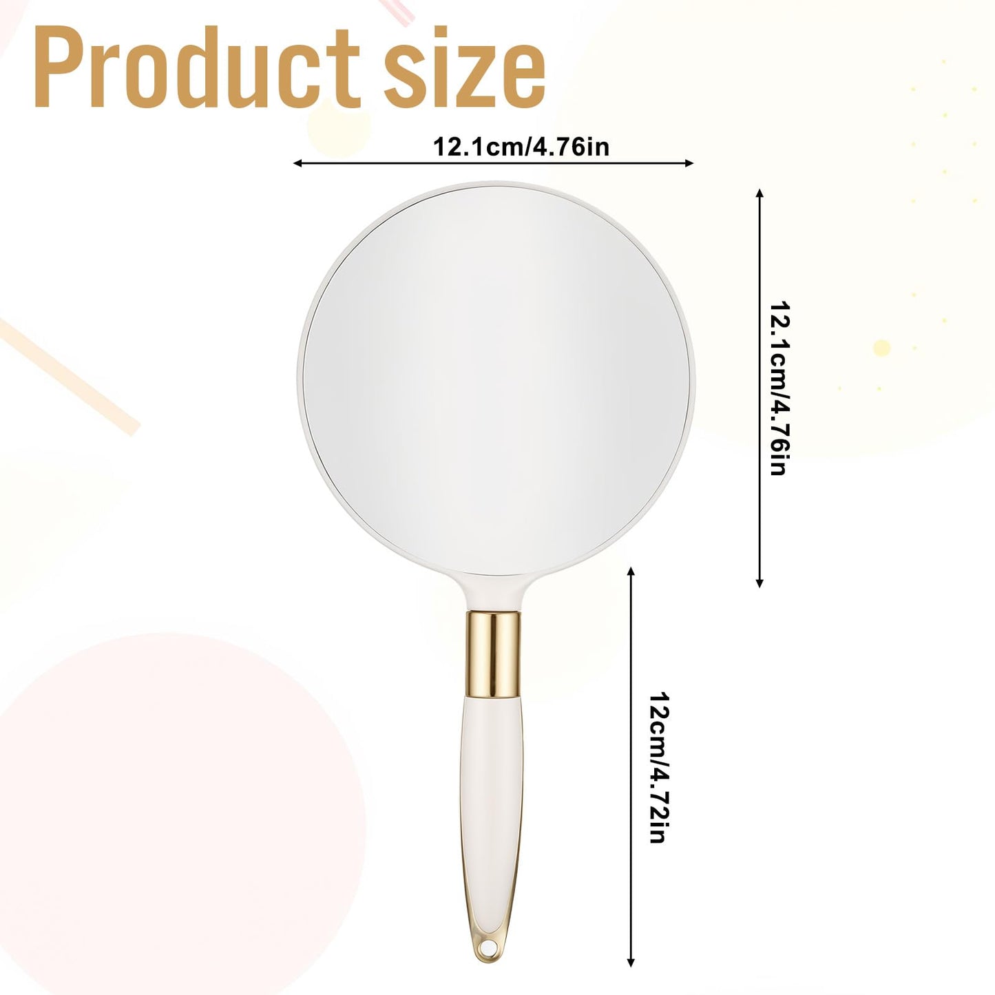 Zyghjort Round Hand Held Mirror with Handle, White Handheld Makeup Mirror