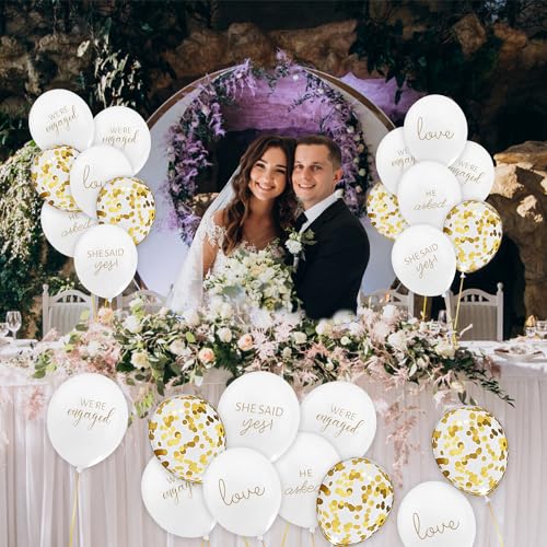 50 Engagement Balloons Set - He Asked, She Said Yes, Love & Gold Confetti