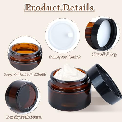8-Pack Amber Glass Cosmetic Jars, 1oz & 2oz Leak-Proof Travel Containers