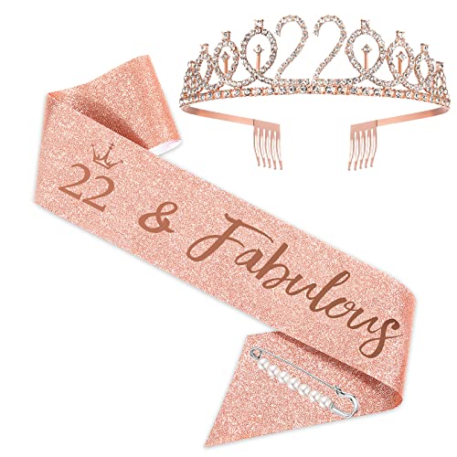 Rose Gold 22nd Birthday Sash & Tiara Set for Girls