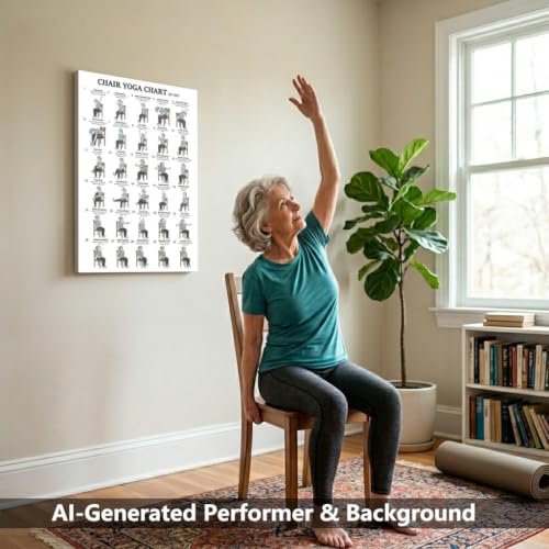 Chair Yoga Chart Poster - Seated Exercises for Seniors & Beginners - 12x18 Canvas Art
