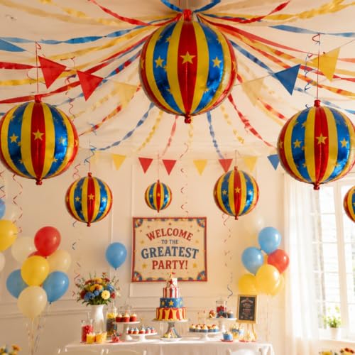 Circus Theme Foil Balloons Set - 6pcs 22 Inch Red, Blue & Yellow