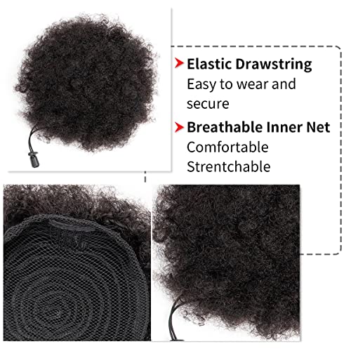 FEIPRO 6 Inch Afro Puff Drawstring Ponytail Human Hair Black #1B - Pack of 1