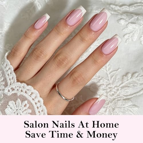 Cycullinyt Short Squaval French Tip Press On Nails 160 pcs Pink & White