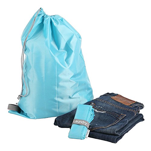 Compact Travel Laundry Bag with Drawstring - Blue Nylon (22"x16")