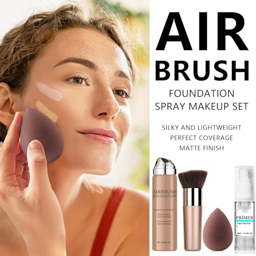 LemonSac AirBrush Silky Mist Foundation Spray with Primer & Brush - Full Coverage #2 Beige
