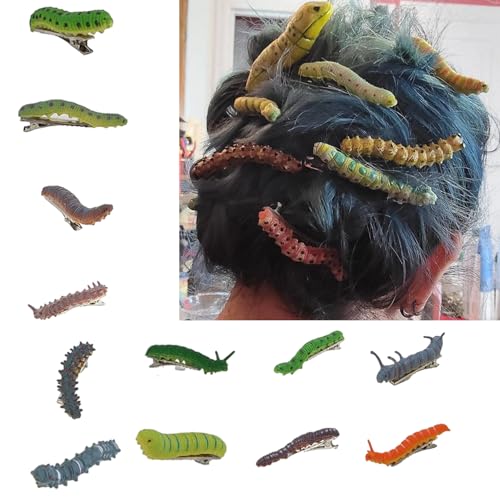 12Pcs Halloween Caterpillar Hair Clips - Hand Painted Resin Bug Hair Pins