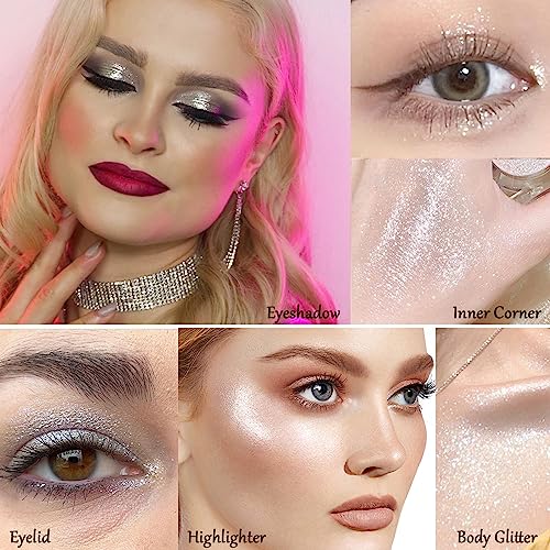 Afflano White Silver Glitter Eyeshadow - Shimmery Long-Lasting Highlighter