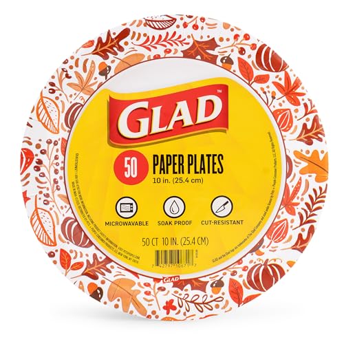 Glad Disposable Paper Plates - Happy Fall Design, 10 Inch, 50 Count