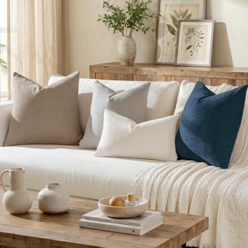 Pack of 2 Decorative Throw Pillow Covers - Twill Chenille, 12x20 Inch, Blue