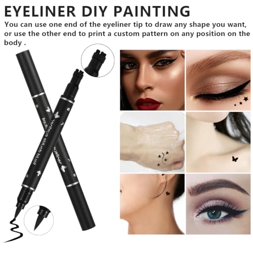 QIUFSSE 5PCS Double-Ended Liquid Eyeliner Stamp Pen Set, Black
