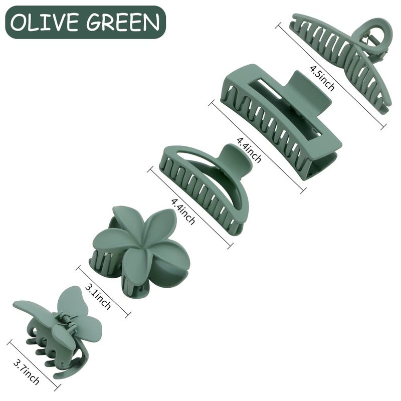Ahoney 5 Pack Large Claw Hair Clips: Thick Hair Butterfly Flower Banana Clamps, Strong Hold Non-Slip Hair Accessories for Women (Green)