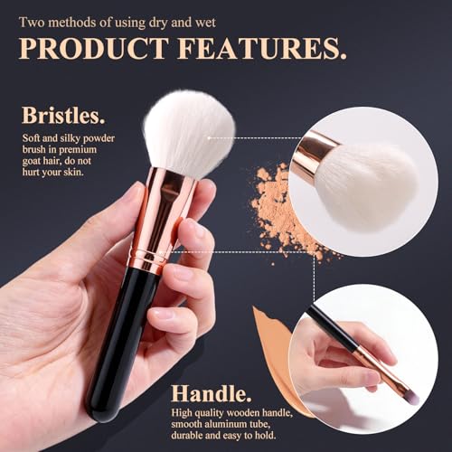 13-Piece Black Makeup Brush Set with Goat Hair & Synthetic Bristles for Face & Eyes
