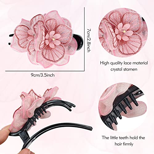 4-Pack Embroidered Mesh Flower Duckbill Hair Clips for Women & Girls