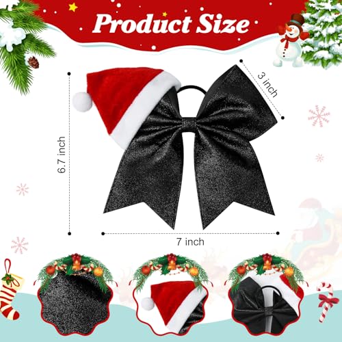 DEEKA Black Glitter Santa Hat Cheer Bow 7" Holiday Hair Accessory for Girls Women