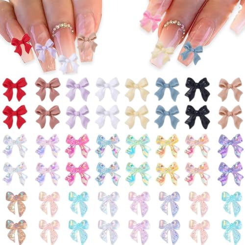100 Pcs Bow Nail Charm Set - Colorful 3D Butterfly & Pearl Bows