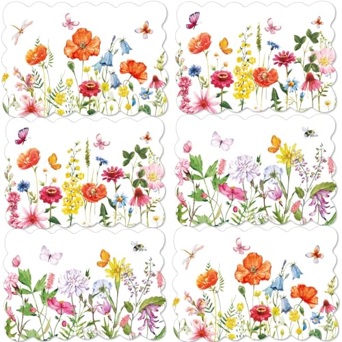 Summer Floral Placemats Set of 6 - Waterproof & Easy Clean