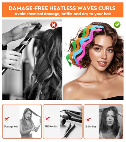 YEVYO 42 Pcs Heatless Wave Curlers for Short Hair - 9.8 Inch Styling Set