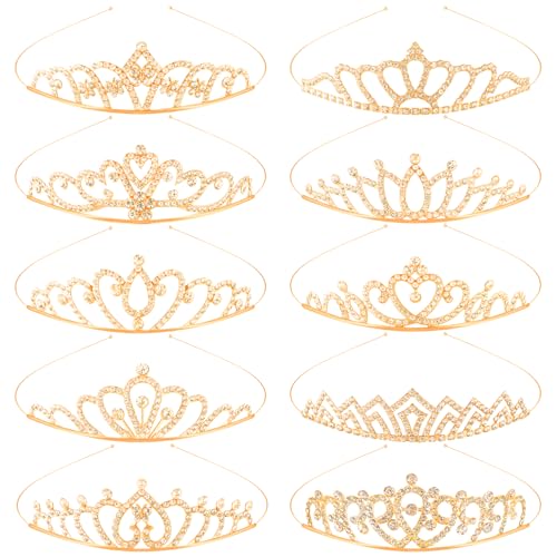 TOBATOBA 10-Pack Gold Rhinestone Tiaras for Women, Princess Crowns