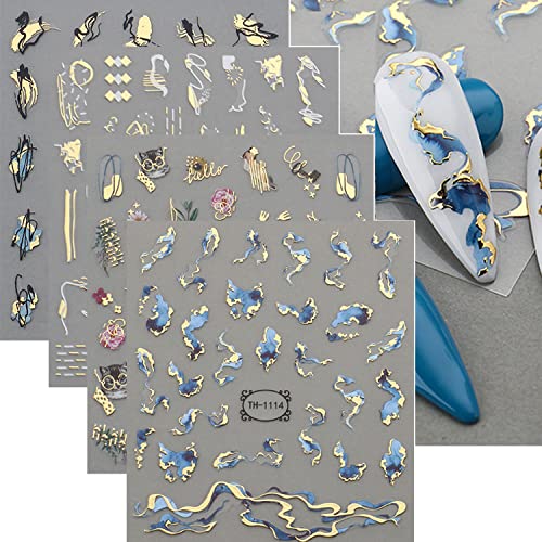 Zoance 12 Sheets Gold Stripe Line Nail Stickers for DIY Nail Art