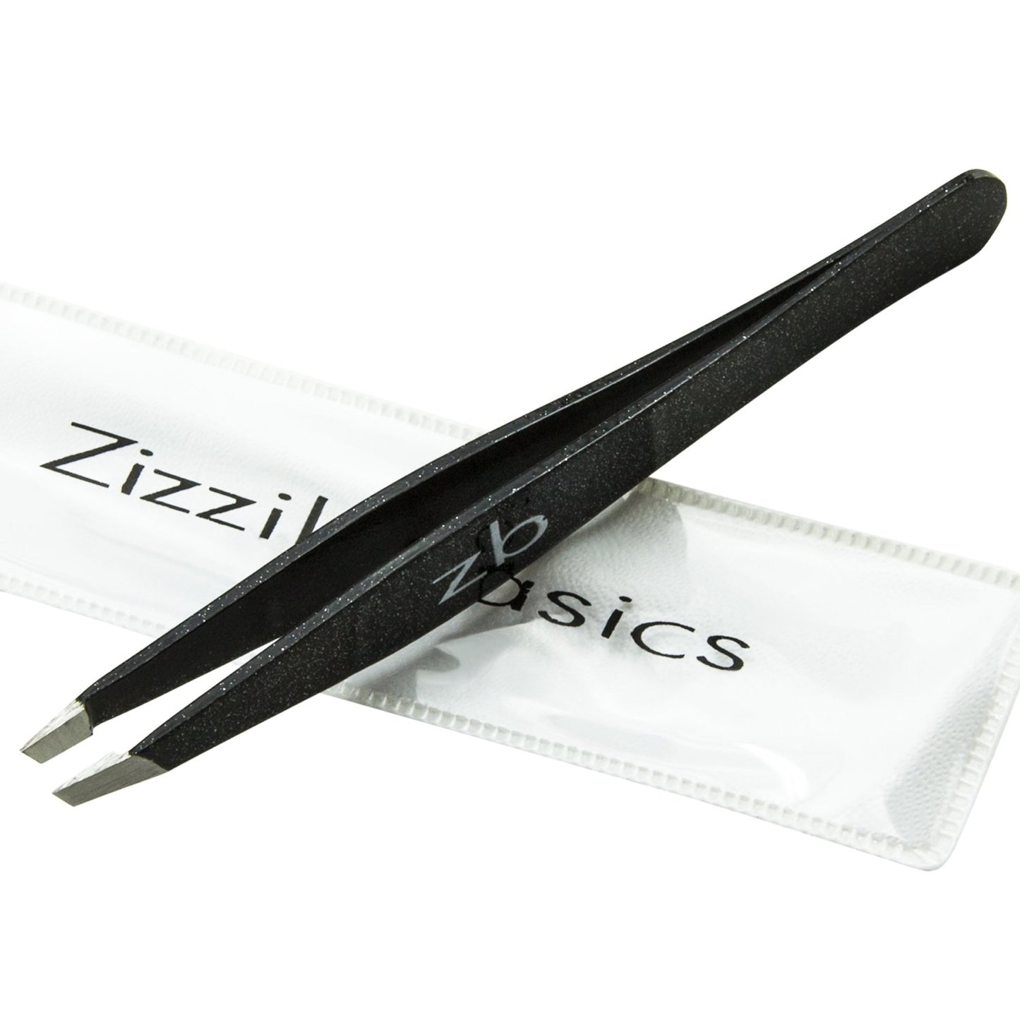 Tweezers – Surgical Grade Stainless Steel - Slant Tip for Expert Eyebrow Shaping and Facial Hair Removal – with Protective Pouch - Best Tweezer for Men and Women (Black)