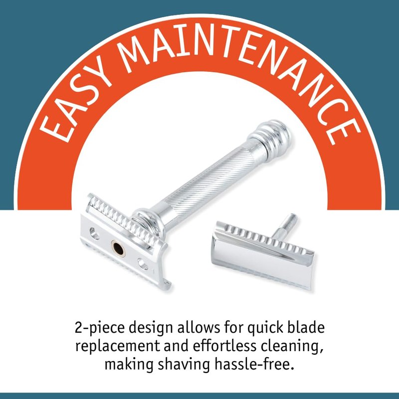 MERKUR 39C Double Edge Safety Razor, Slant Bar Design- Long Handle, Made in Germany, Plastic-Free, Two Piece Design