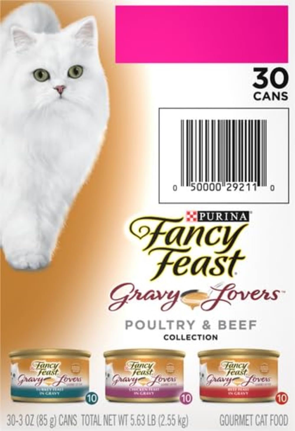 Purina Fancy Feast Gravy Lovers Wet Cat Food Variety Pack | Poultry & Beef, 30 Cans, 3 oz Each