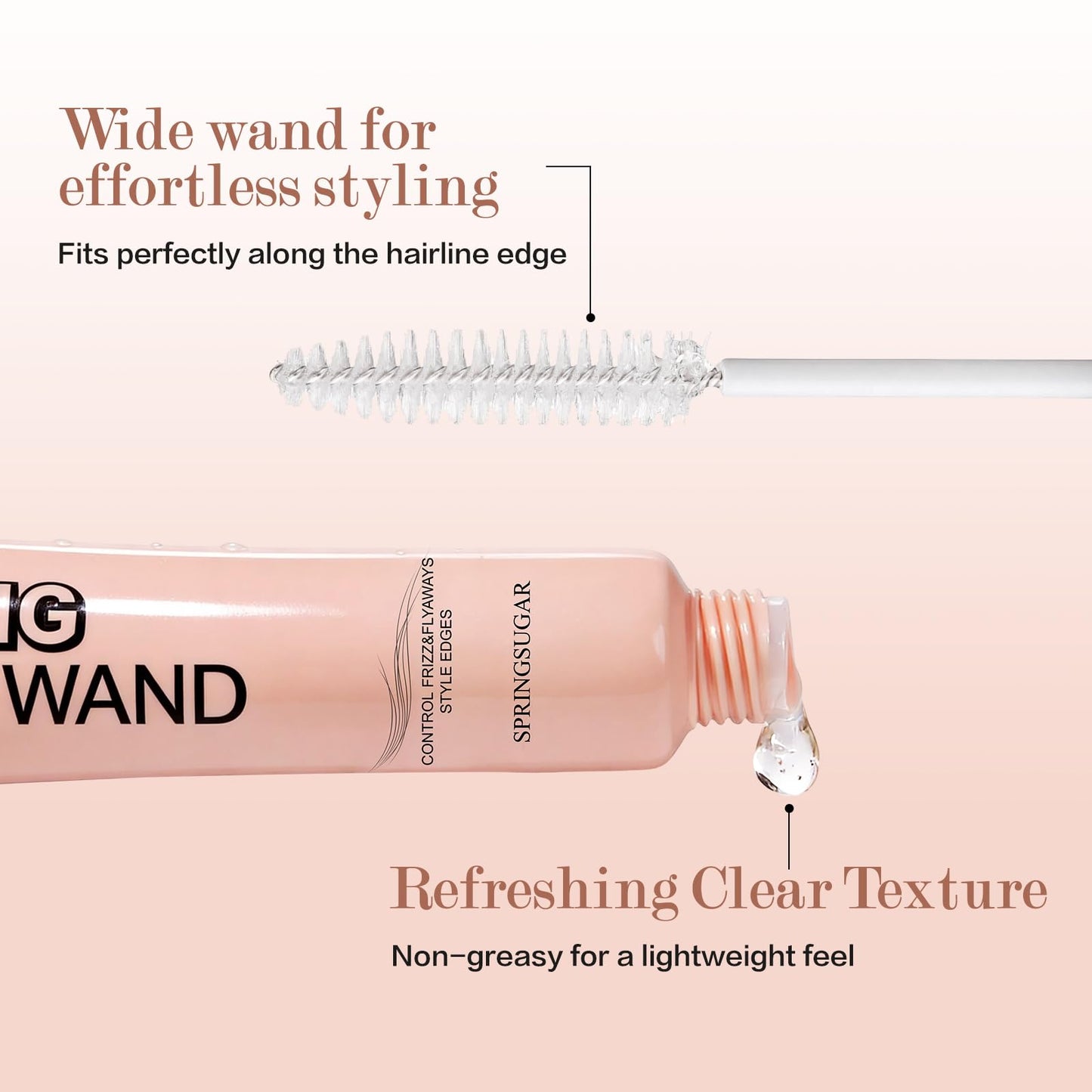 SPRINGSUGAR Taming Wand, Fly Away Stick for Hair, Hair Mascara for Flyaways, Smooth Frizz, Tame Baby Hairs, Style Edges - Lightweight Non-Greasy Wide Brush Head Hair Finishing Stick 2 Pack