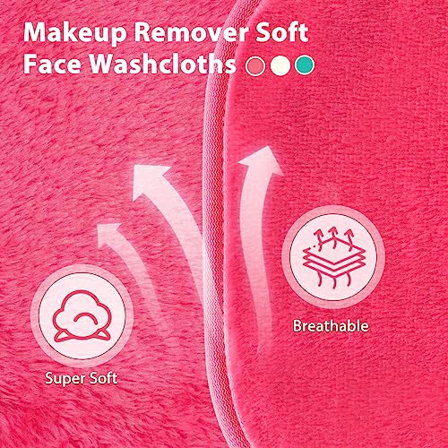 Pink Reusable Makeup Remover Cloths 12 Pack - Gentle Microfiber Facial Towels