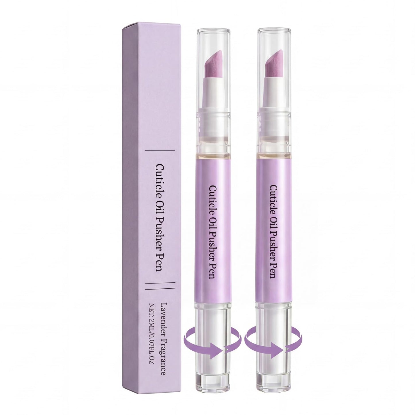 Glopink 2 in 1 Cuticle Oil Pusher Pen, Ceramic Cuticle Pen with 2ml Lavender Oil, Gentle Cuticle Remover Pen for Hangnails, Dry & Damaged Nails, Exfoliates, Strengthens, Polishes, Smoothes, 2 PCS