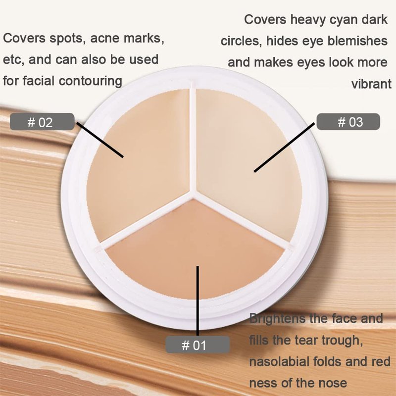Tri-Color Face Concealer Contour Palette - Cream Foundation for Dark Circles | 2 Pcs Set for Light Medium Skin