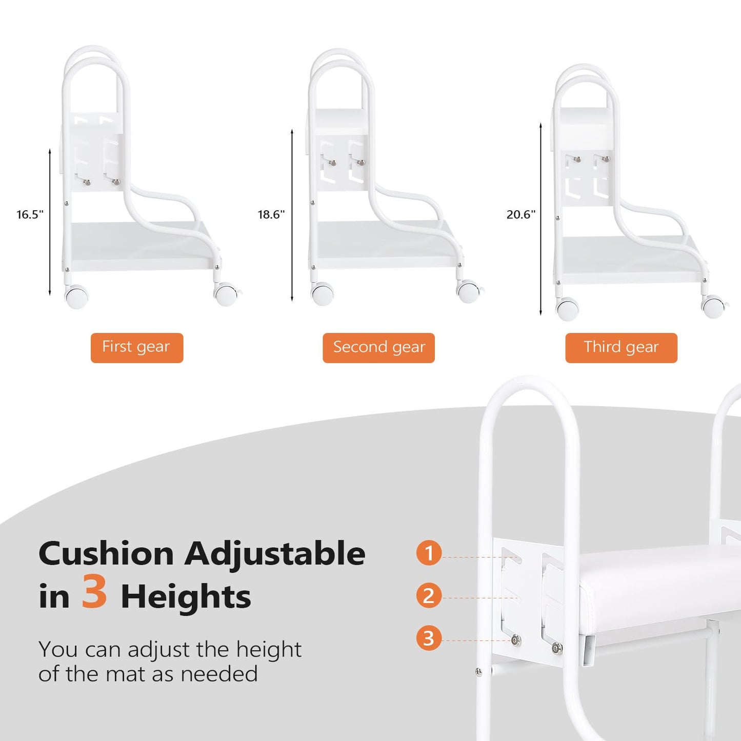 OmySalon Pedicure Cart Foot Bath Trolley, Adjustable Height Salon Trolley with PU Cushion, Portable Nail Esthetician Cart for Manicure & Foot Massage, Beauty Spa Supplies with Locking Wheels (White)