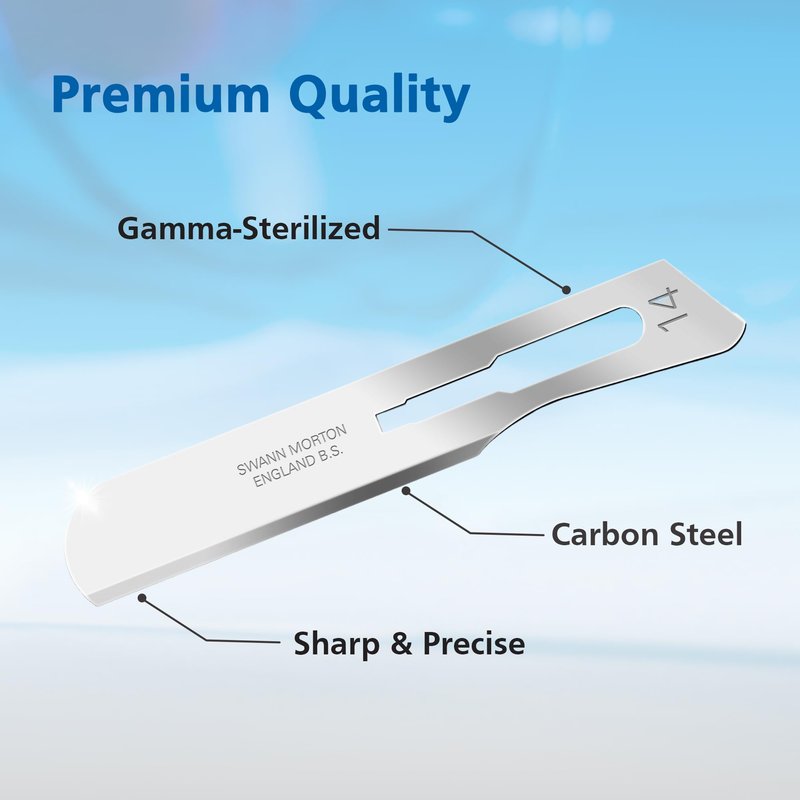 Swann Morton Surgical Scalpel Blade #14 - Sterile Dermaplane Blade for Face, Dermaplaning for Women & Men, Carbon Steel, Beauty Tools for Estheticians - Individually Wrapped, Box of 100