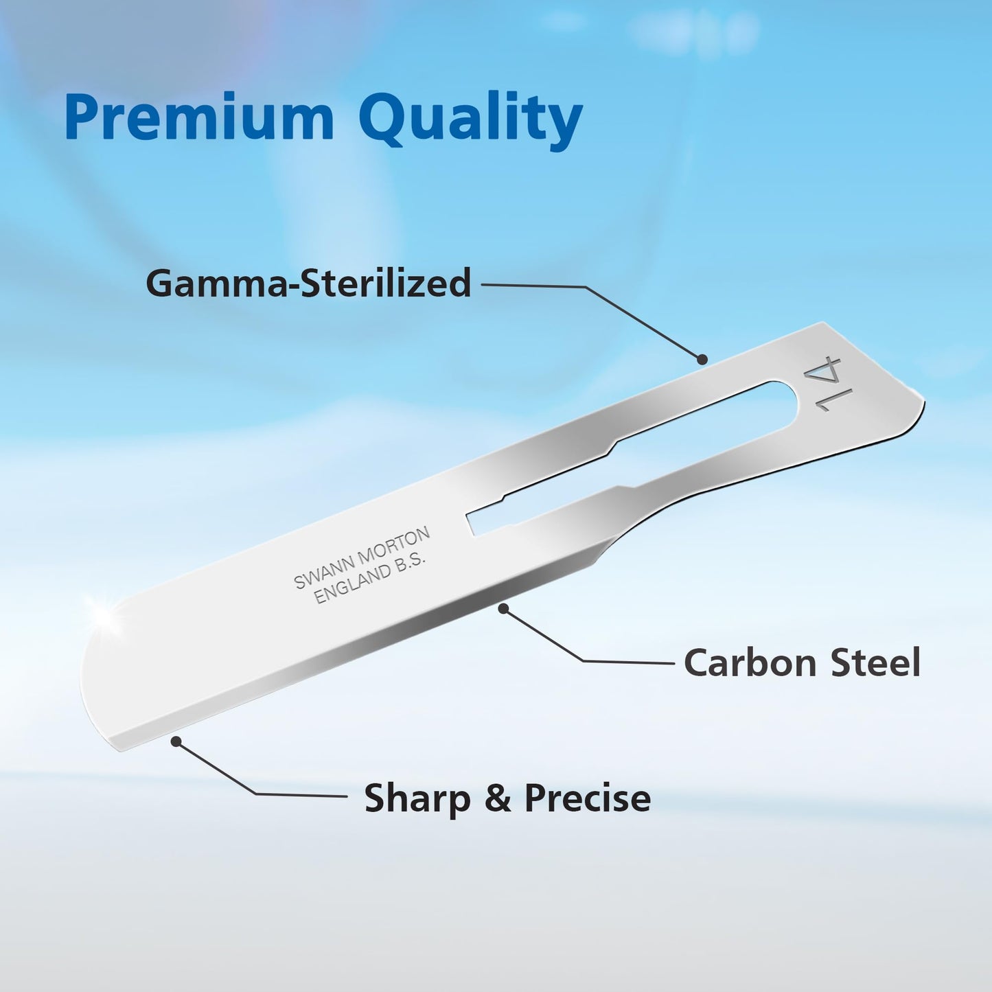 Swann Morton Surgical Scalpel Blade #14 - Sterile Dermaplane Blade for Face, Dermaplaning for Women & Men, Carbon Steel, Beauty Tools for Estheticians - Individually Wrapped, Box of 100