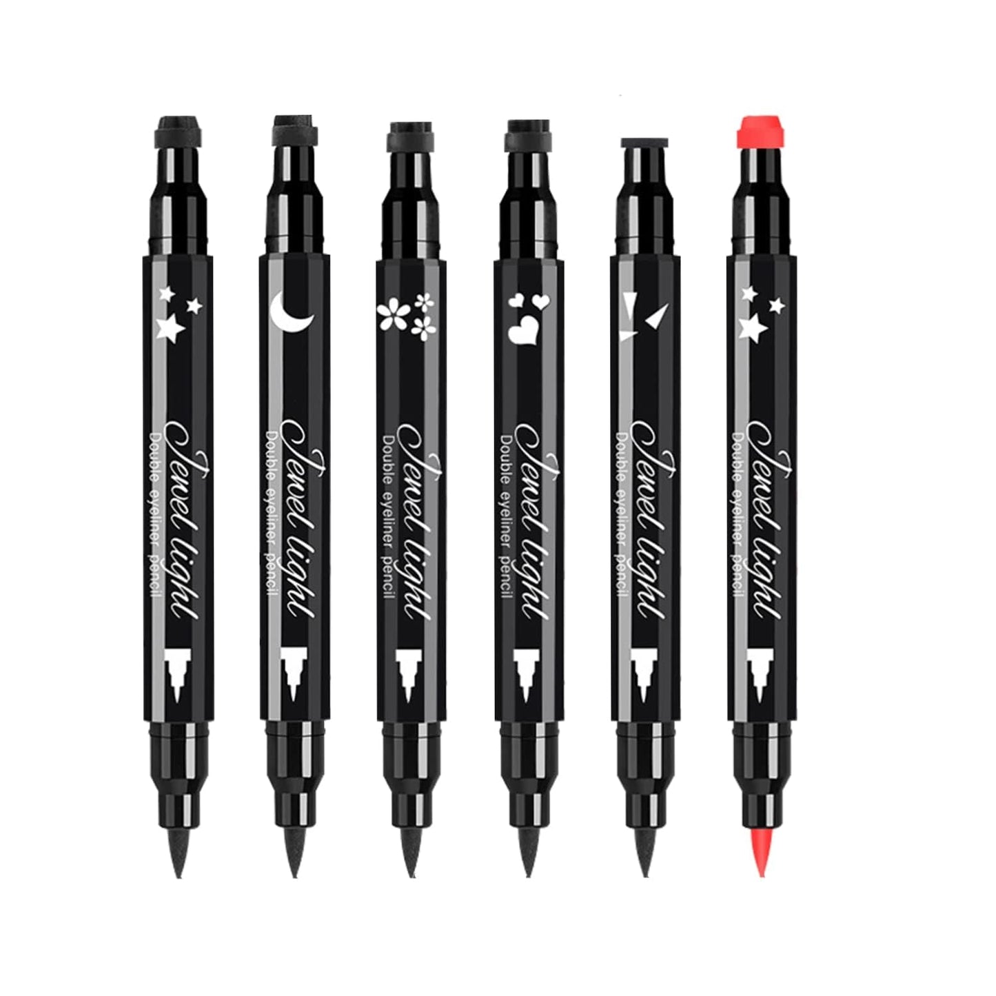 Eyeliner Stamp Set - 6 Double-Ended Winged Pens with Heart, Star, Plum, Triangle & Moon Shapes | Waterproof Liquid Eyeliner for Festival & Cosplay Makeup
