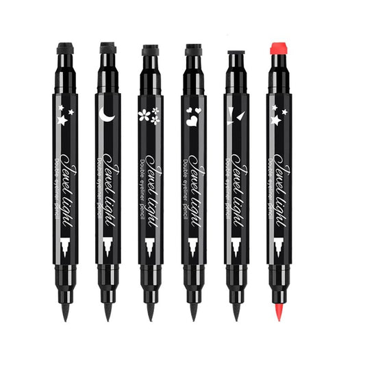 Eyeliner Stamp Set - 6 Double-Ended Winged Pens with Heart, Star, Plum, Triangle & Moon Shapes | Waterproof Liquid Eyeliner for Festival & Cosplay Makeup