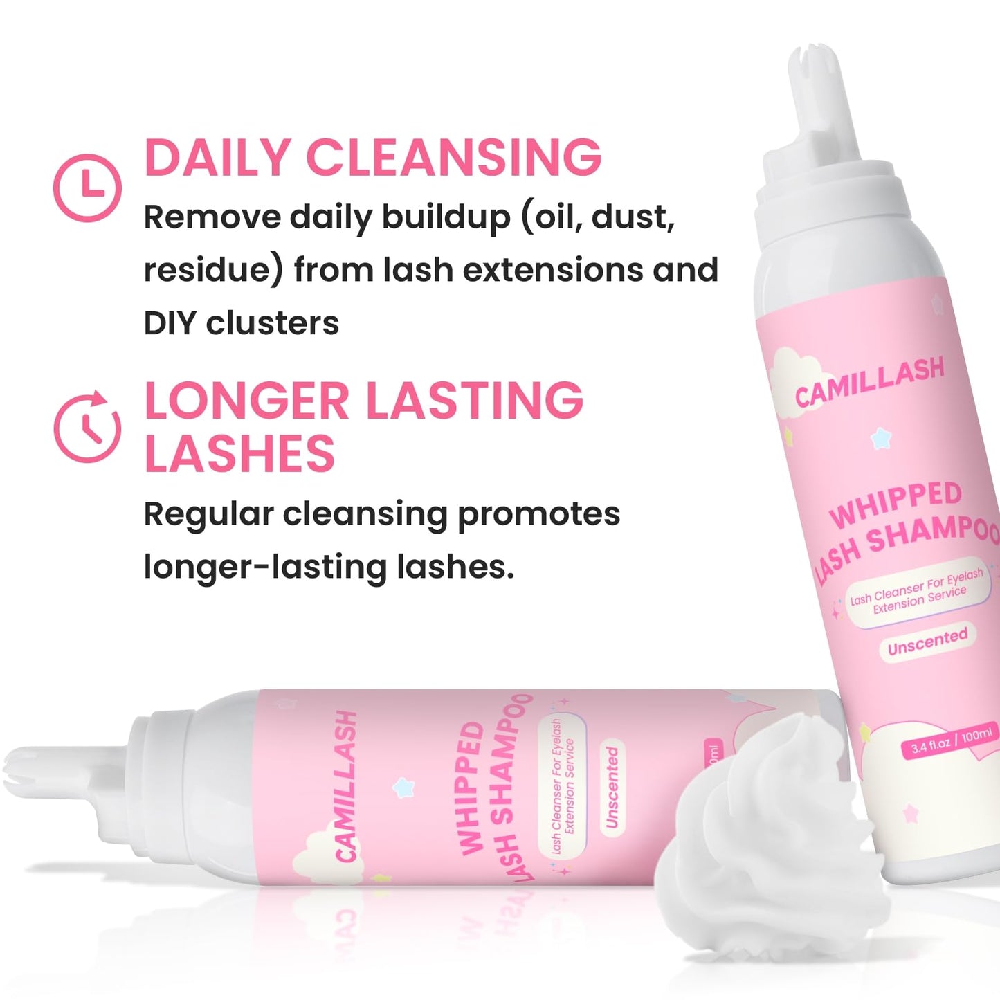 Whipped Lash Cream Shampoo Foam Cleanser | Eyelash Extension Cleaning Bath Kit | Salon & Home Use 100ml Strawberry Pink