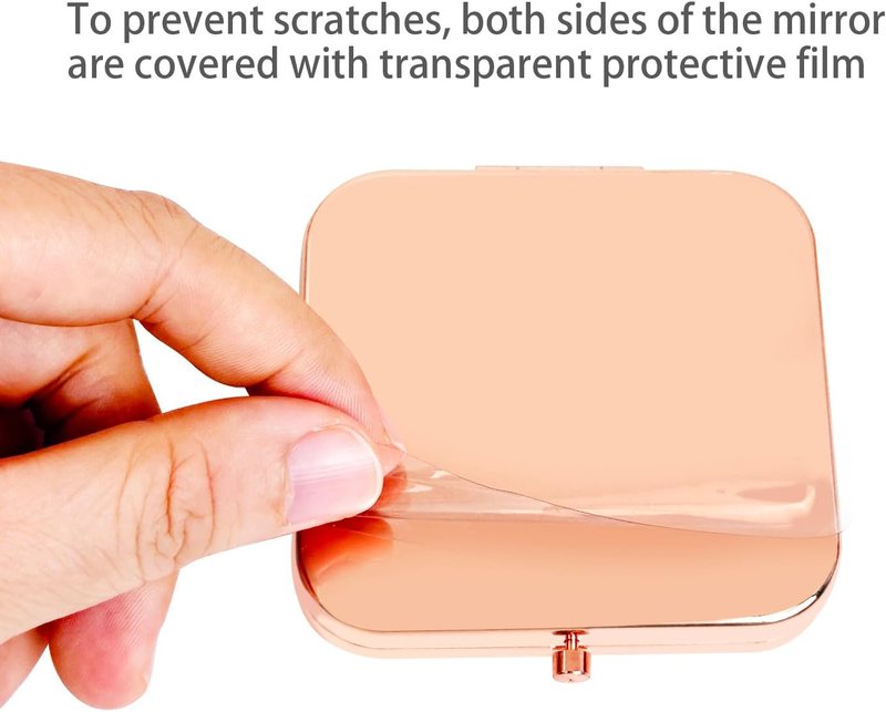 Compact Rose Gold Square Mirror - Double-Sided 1X/2X Magnifying | 2.8” x 2.8” Mini Purse Accessory for Women