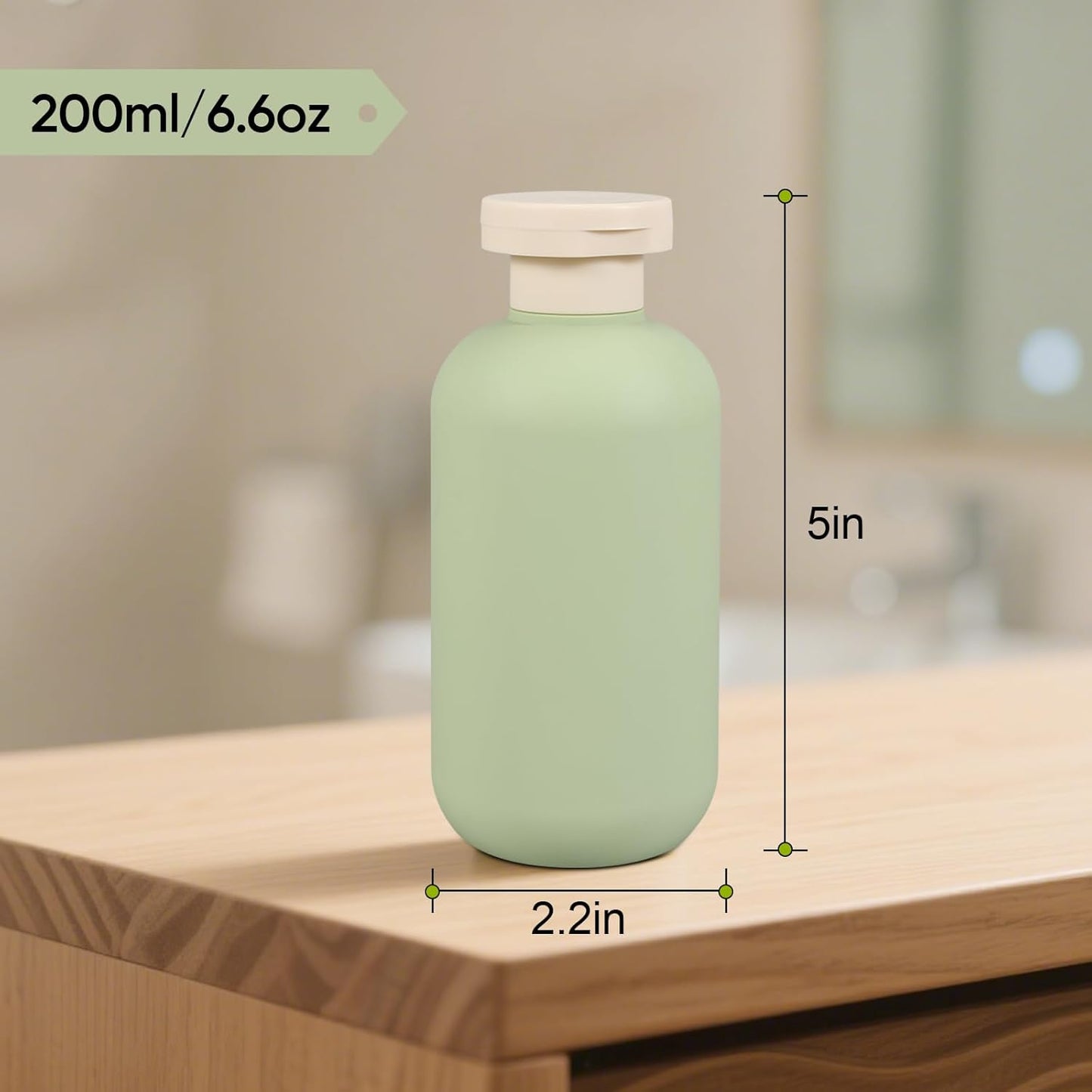 Travel Bottles for Toiletries - Leak Proof Refillable Squeeze Containers | 6.6oz, Green, 4 Pcs
